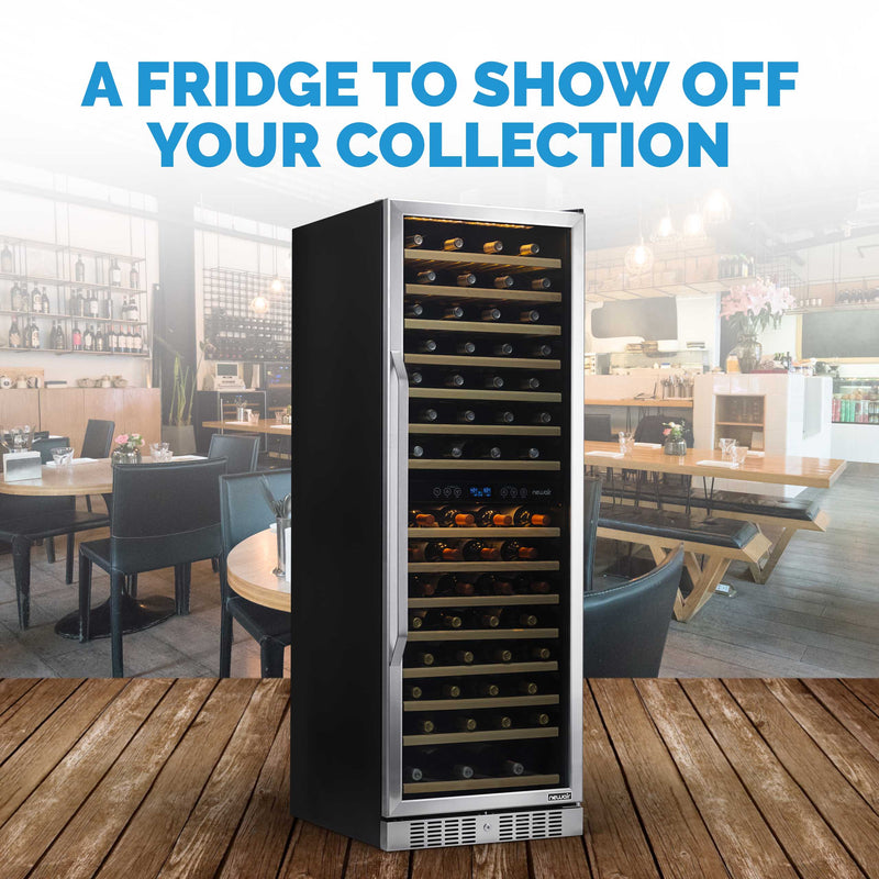 Newair - 27” 160-Bottle Dual-Zone Built-in/Freestanding Stainless Steel Wine Fridge AWR-1600DB - w/ Smooth Rolling Shelves