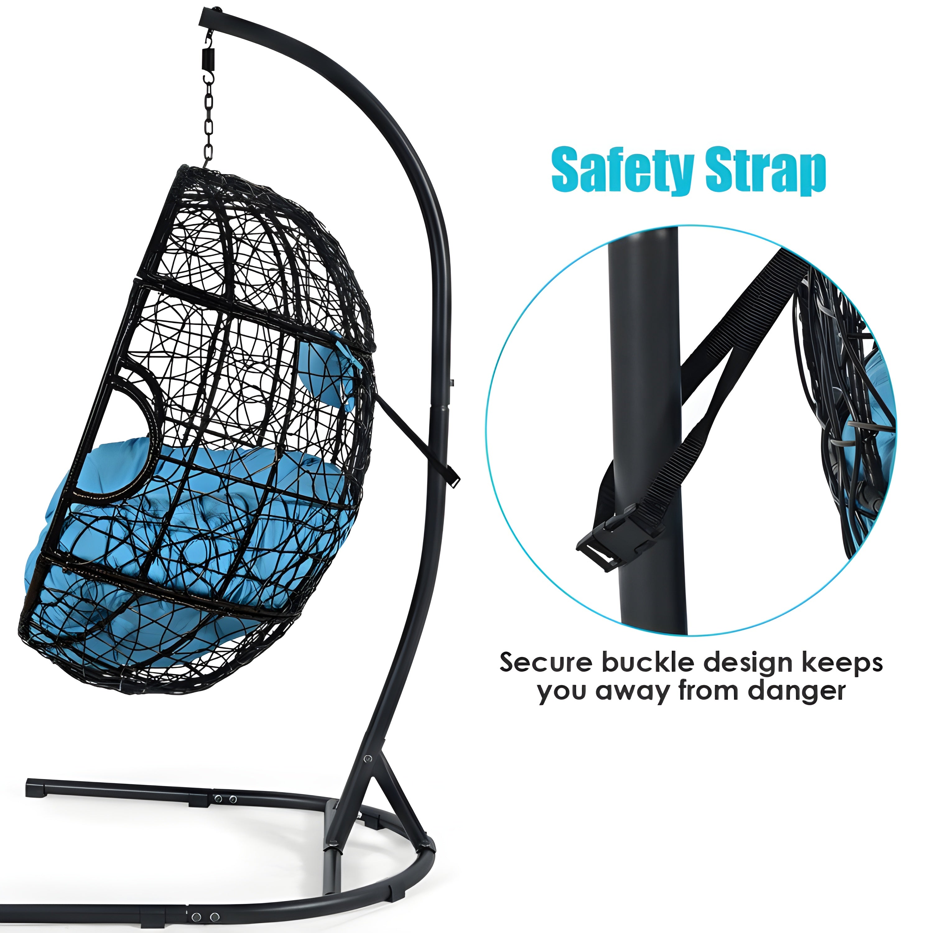 Costway Hammock Chair with Stand 250 Lbs Capacity Cushioned for Indoor Outdoor Use New - OP70424GR+