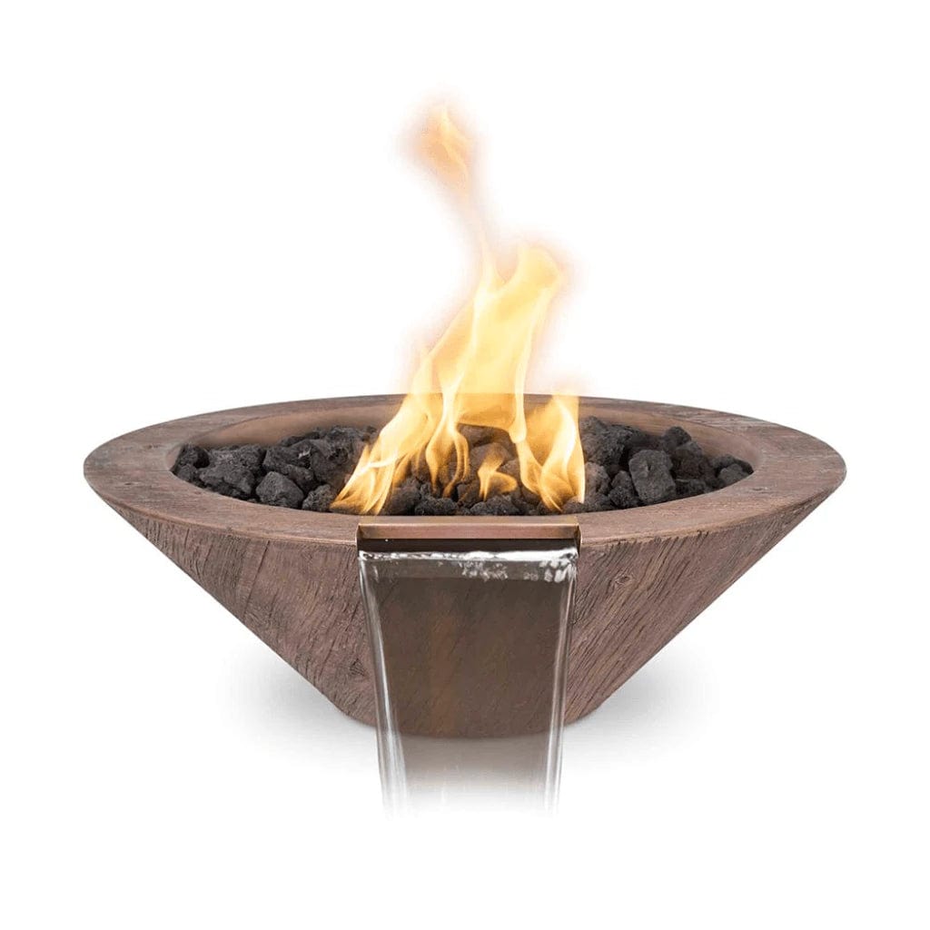 The Outdoor Plus OPT-RWGFW Cazo Round Wood Grain Concrete Fire and Water Bowl, 32-Inch