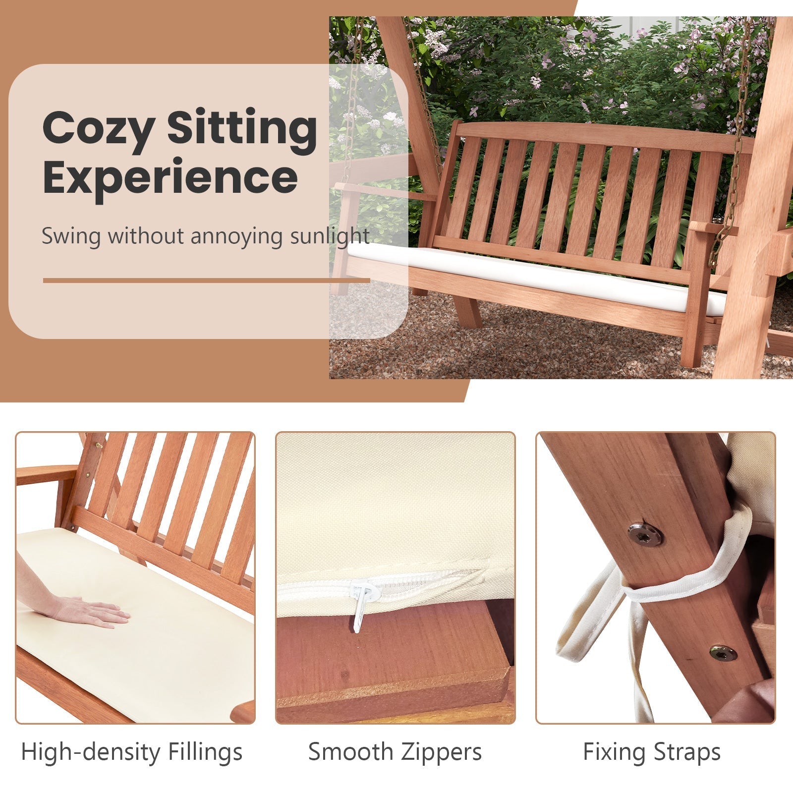 Costway Outdoor Swing Bench 2 Seats with Wood A-Frame New - NP11330+