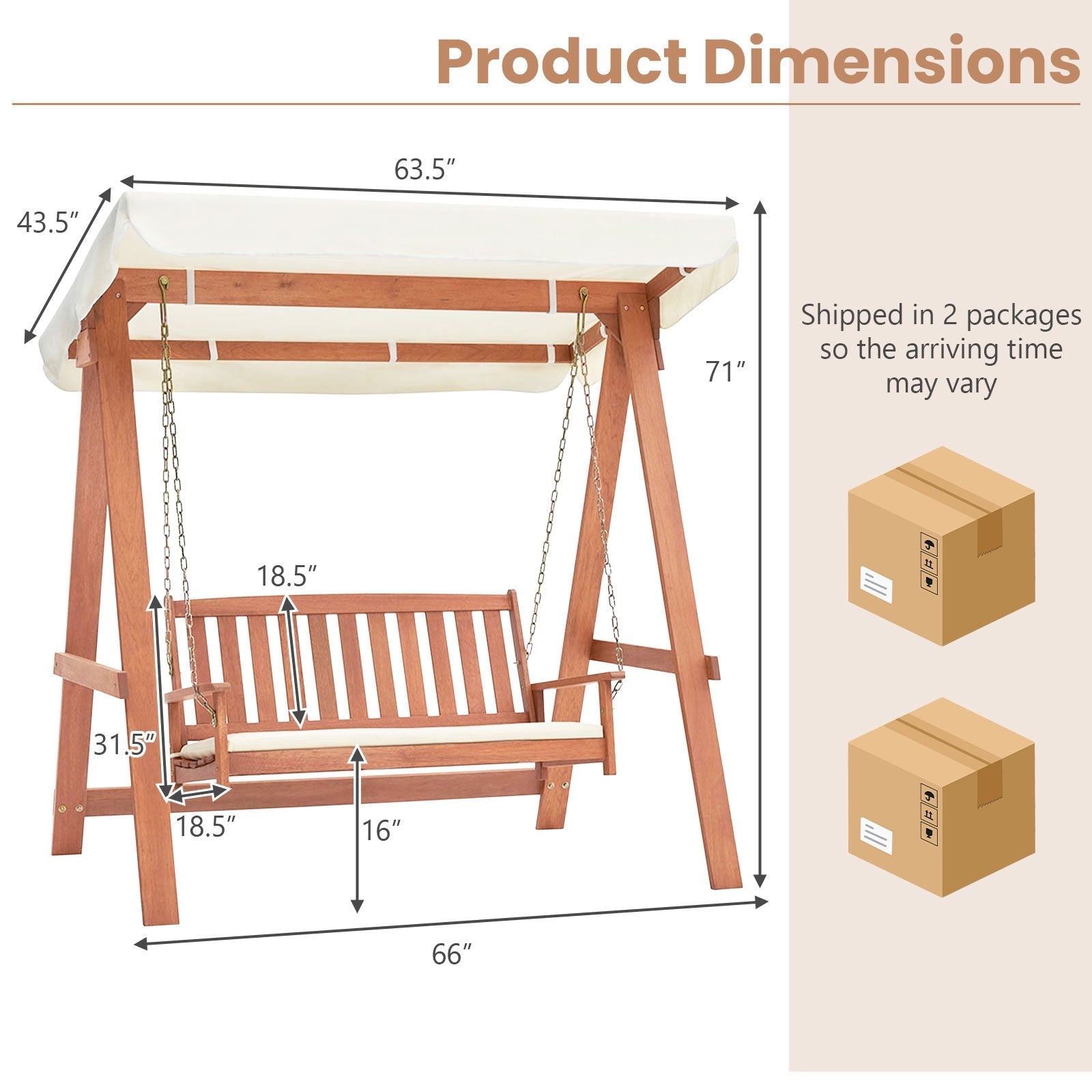 Costway Outdoor Swing Bench 2 Seats with Wood A-Frame New - NP11330+