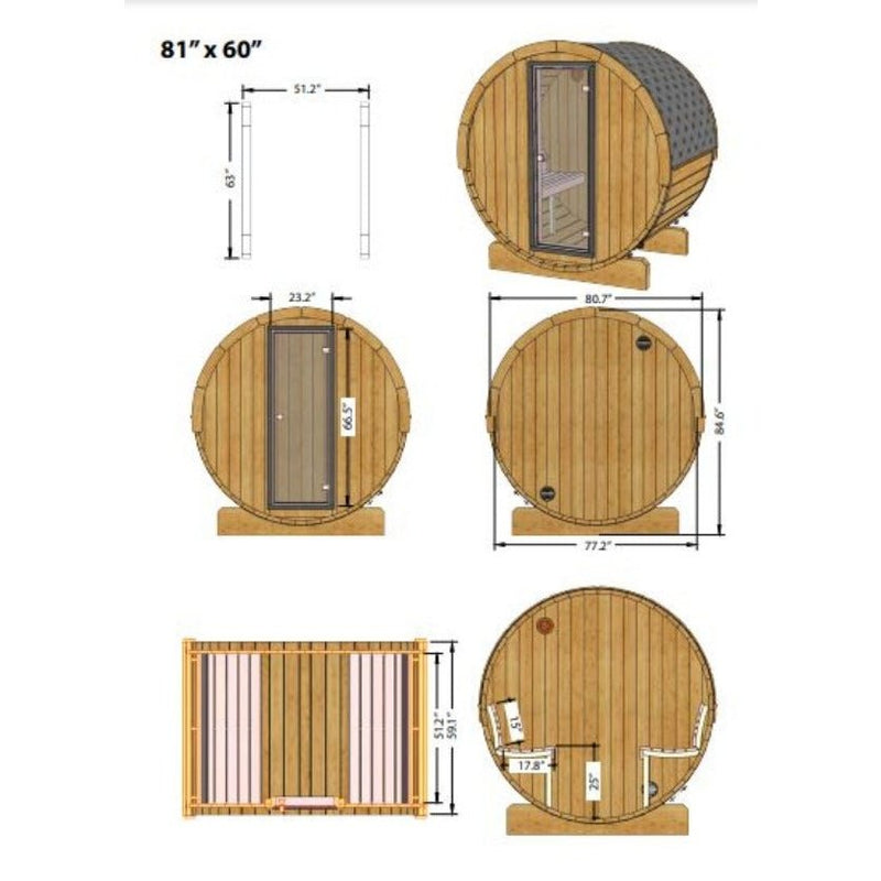 SaunaLife Model E6 3-Person Barrel Sauna 646-SL-MODELE6