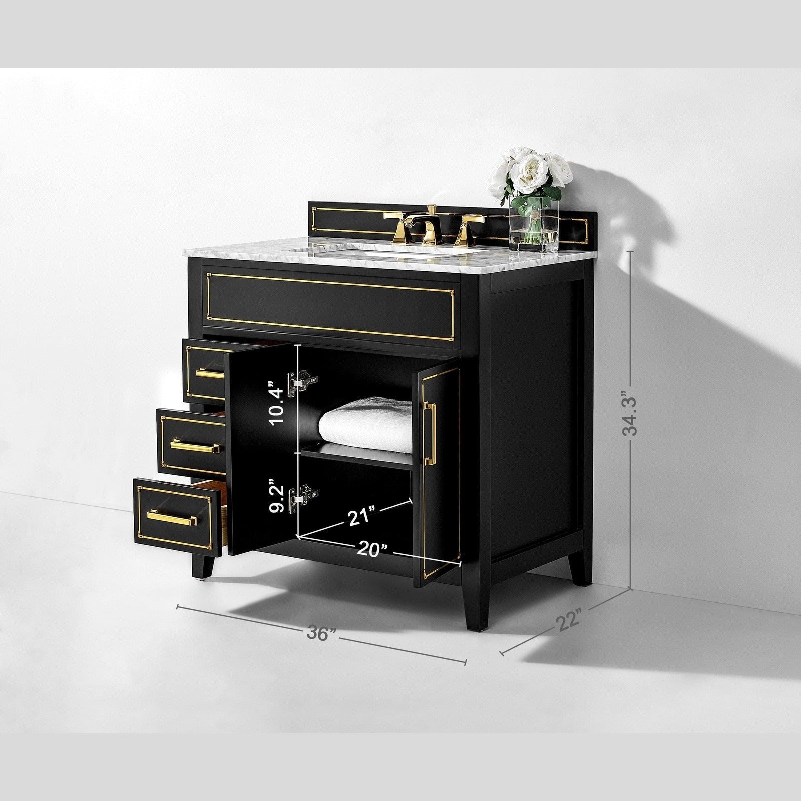 Ancerre Aspen Bathroom Vanity with Sink and Carrara White Marble Top Cabinet Set - VTS-ASPEN-36-W-CW - Backyard Provider