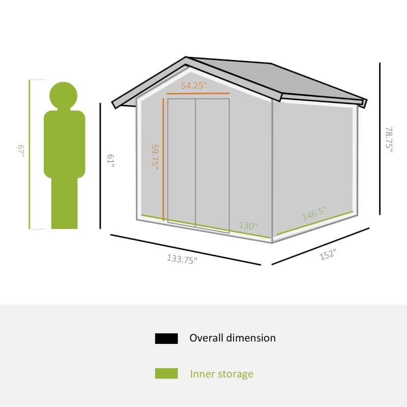 Outsunny 11' x 12.5' x 6.5' Outdoor Backyard Garden Tool Shed - 845-031V01