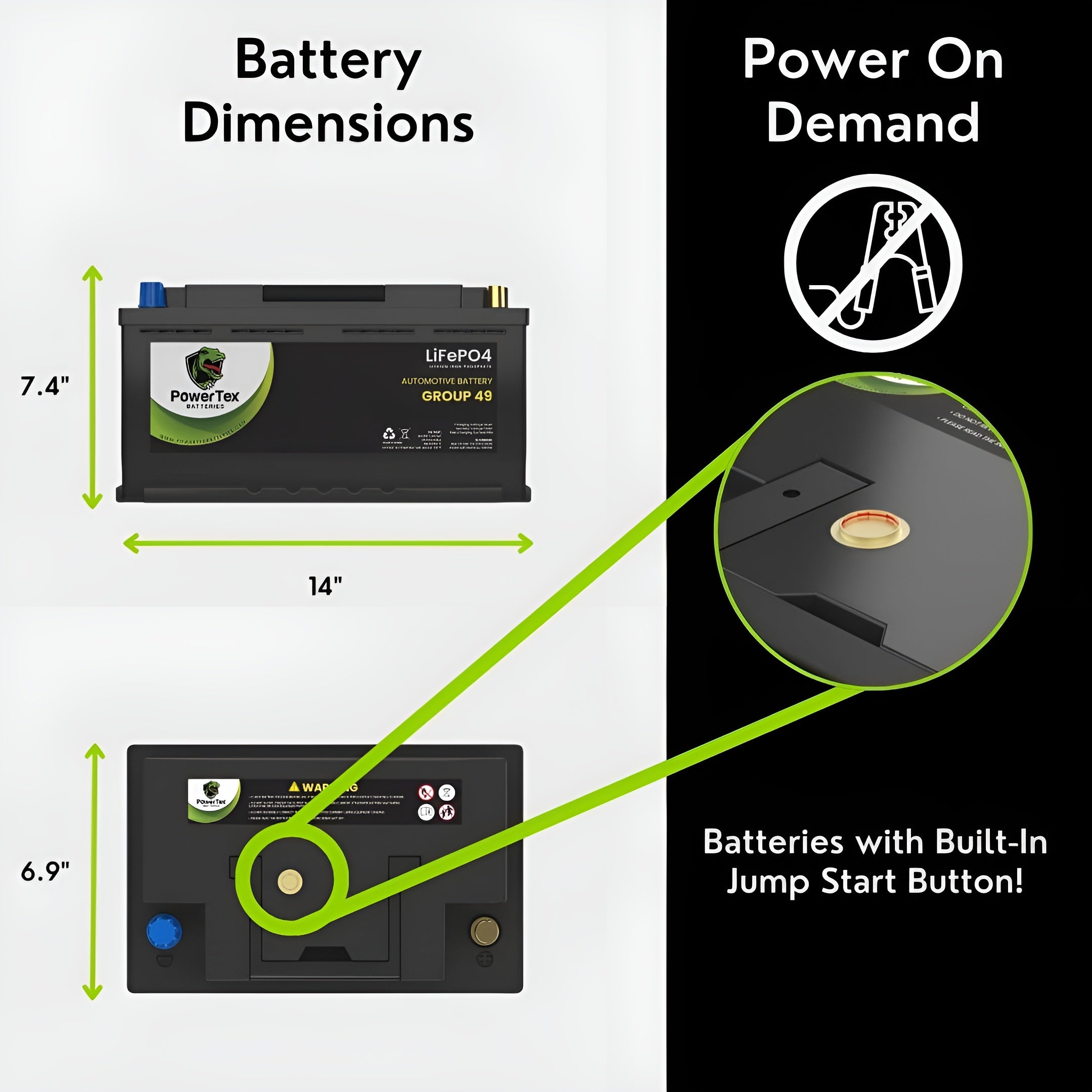 PowerTex 2013 BMW 650i Car Battery BCI Group 49 / H8 Replacement Lithium LiFePO4 Automotive Battery