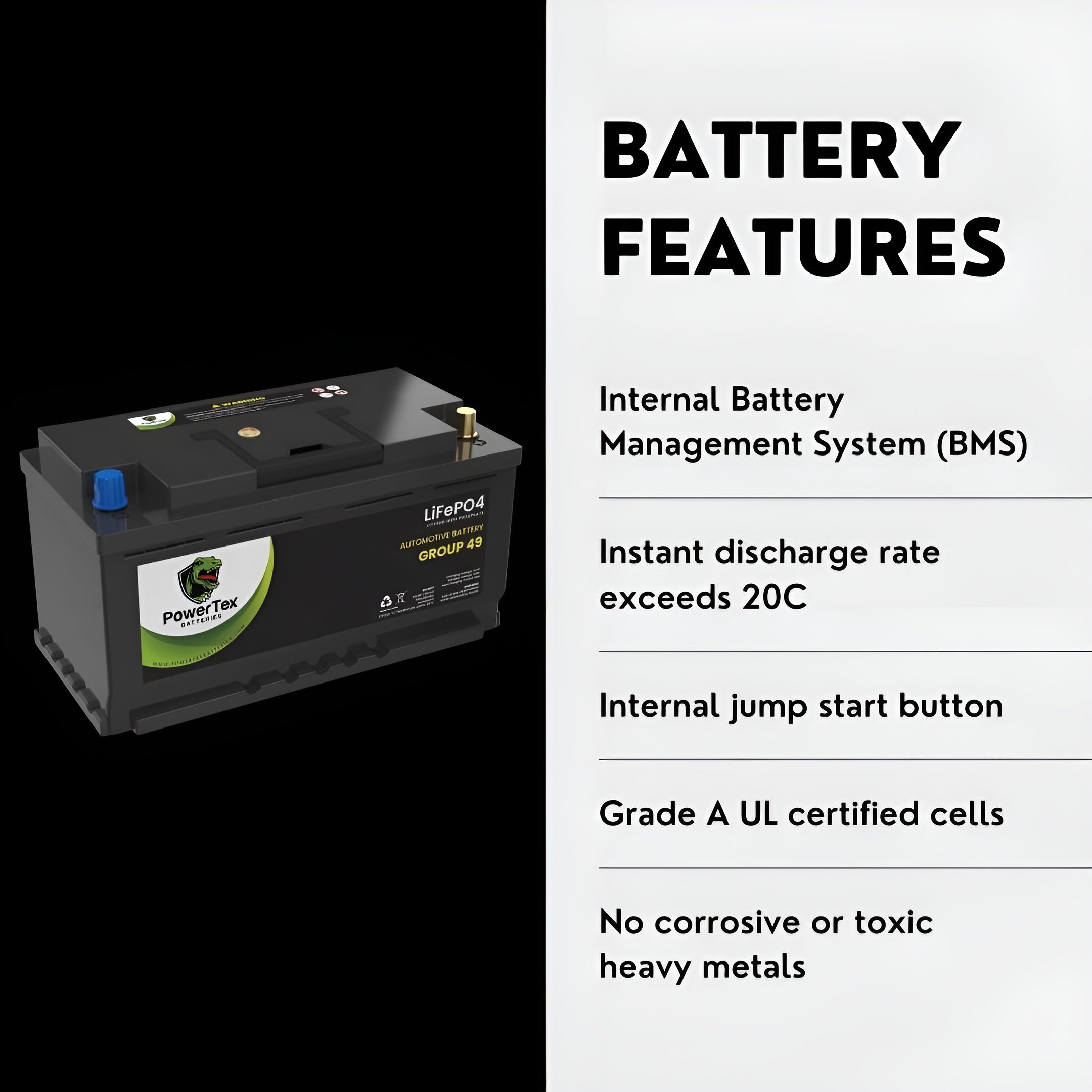 PowerTex 2013 BMW 650i Car Battery BCI Group 49 / H8 Replacement Lithium LiFePO4 Automotive Battery