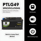 PowerTex 2022 Cadillac Escalade V8 6.2LReplacement Car Battery BCI Group 49 Lithium LiFePO4 Automotive Powertex Battery - PTLG49-0140