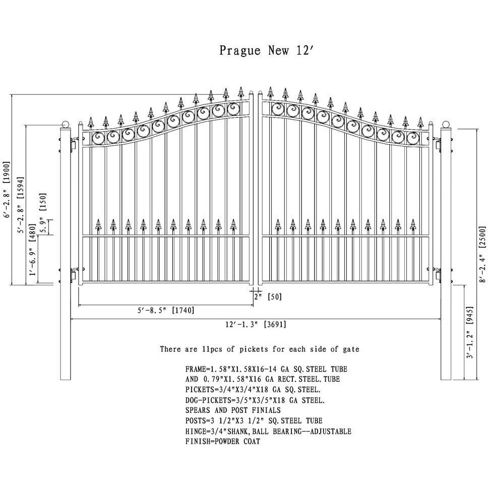 Aleko Steel Dual Swing Driveway Gate Prague Style 12 x 6 ft - DG12PRAD-AP