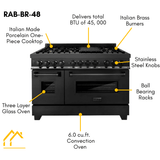 ZLINE 48 in. Professional Gas Burner, Electric Oven Range in Black Stainless with Brass Burners, RAB-BR-48