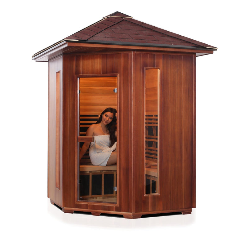 Enlighten Sauna InfraNature Rustic - Spacious 4-Person Corner Outdoor Sauna - 17379