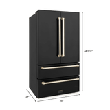 ZLINE 36 In. Autograph 22.5 cu. ft. Refrigerator with Ice Maker in Fingerprint Resistant Black Stainless Steel and Gold Accents, RFMZ-36-BS-G