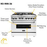 ZLINE 36 in. Professional Gas on Gas Range in Stainless Steel with White Matte Door, RG-WM-36