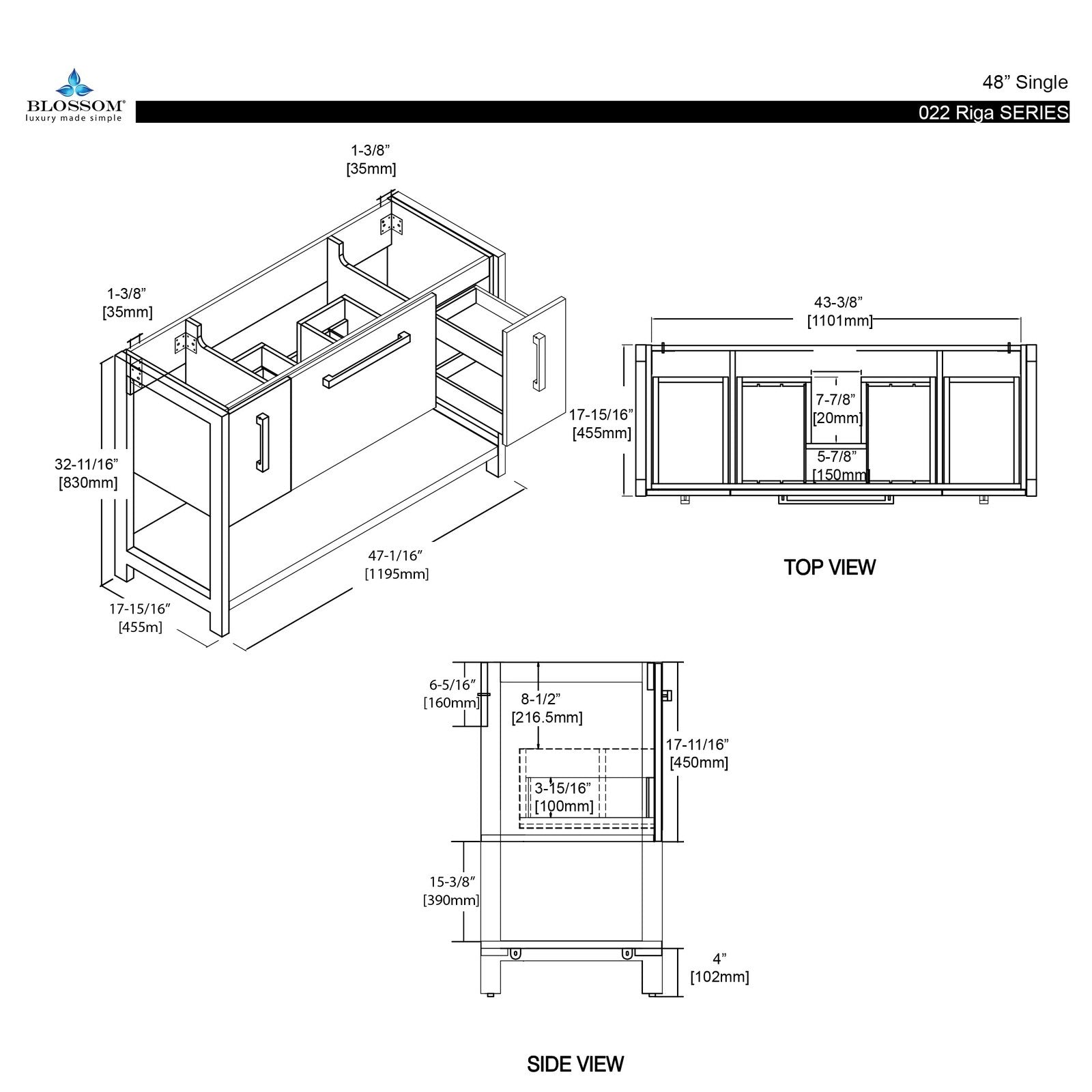 Blossom Riga 48 Inch Bathroom Vanity – Double Sinks - V8022 48 01D - Backyard Provider