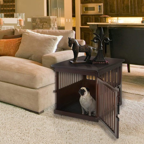 Medium Wooden End Table Dog Crate, Dark Brown, Richell Dog Crate Kennel - 94916