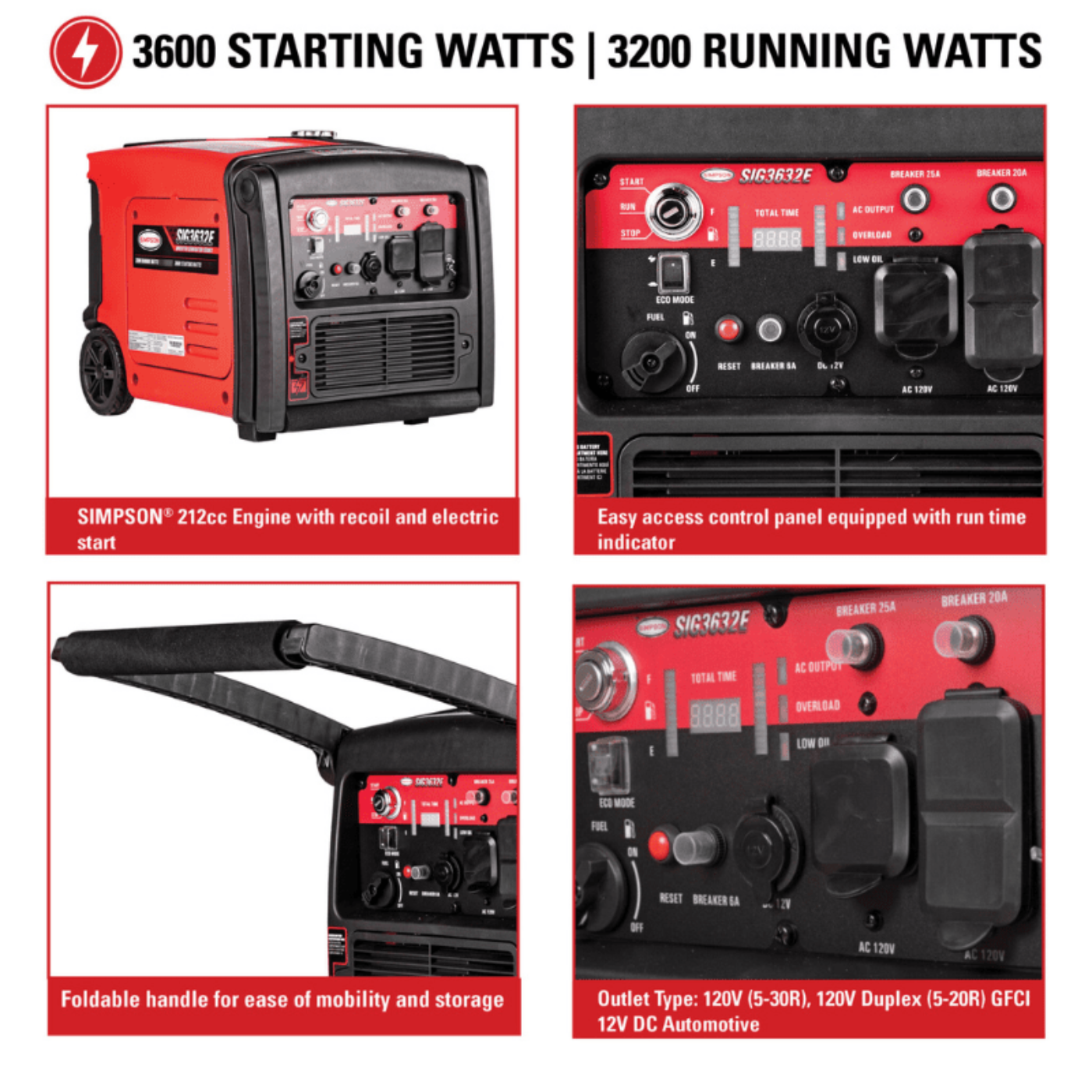 Simpson Portable 3200-Watt Inverter Generator - SIG3632E