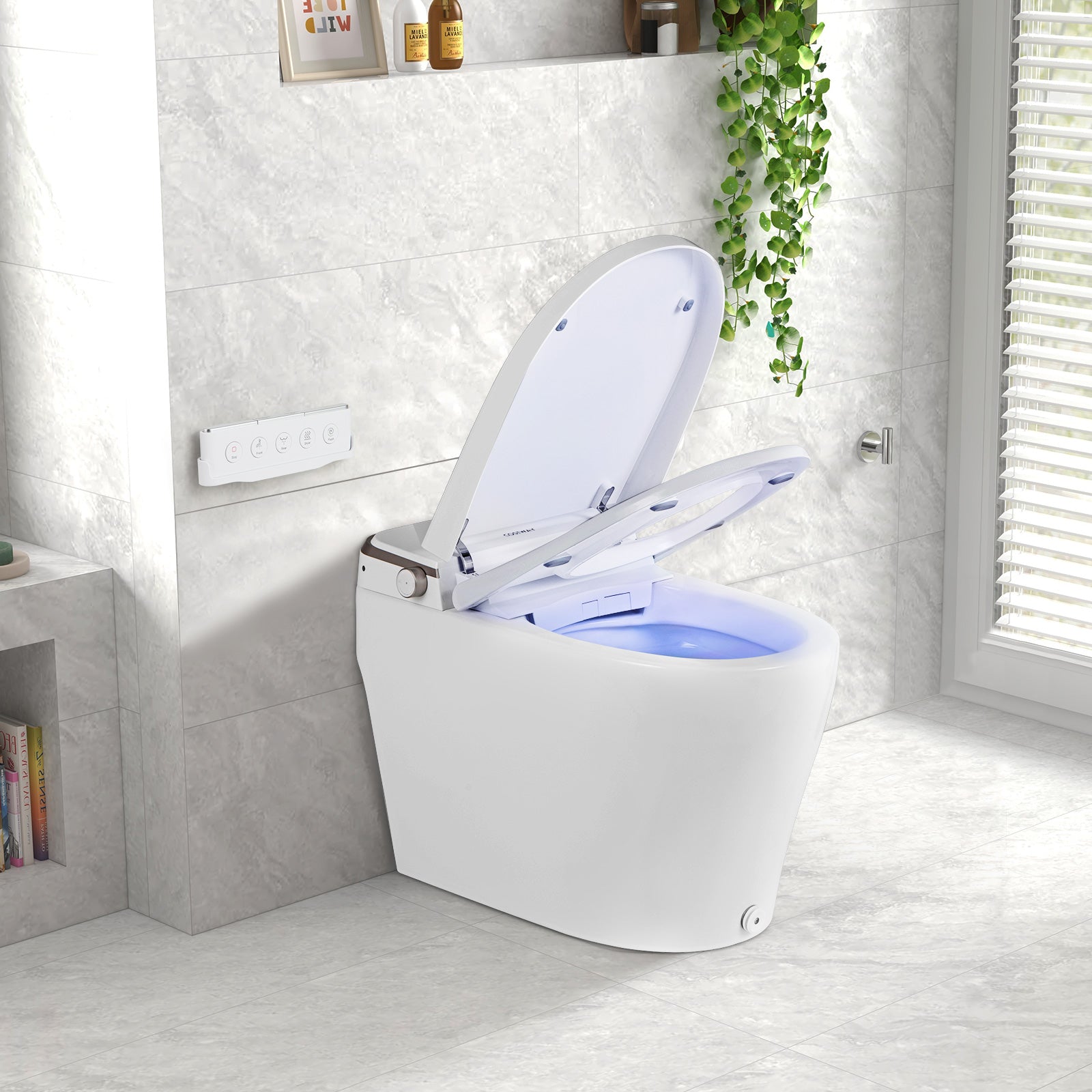 Costway Elongated Smart Toilet Bidet 1.28 GPF Auto Open Lid Heated Seat New - BA8182US-WH