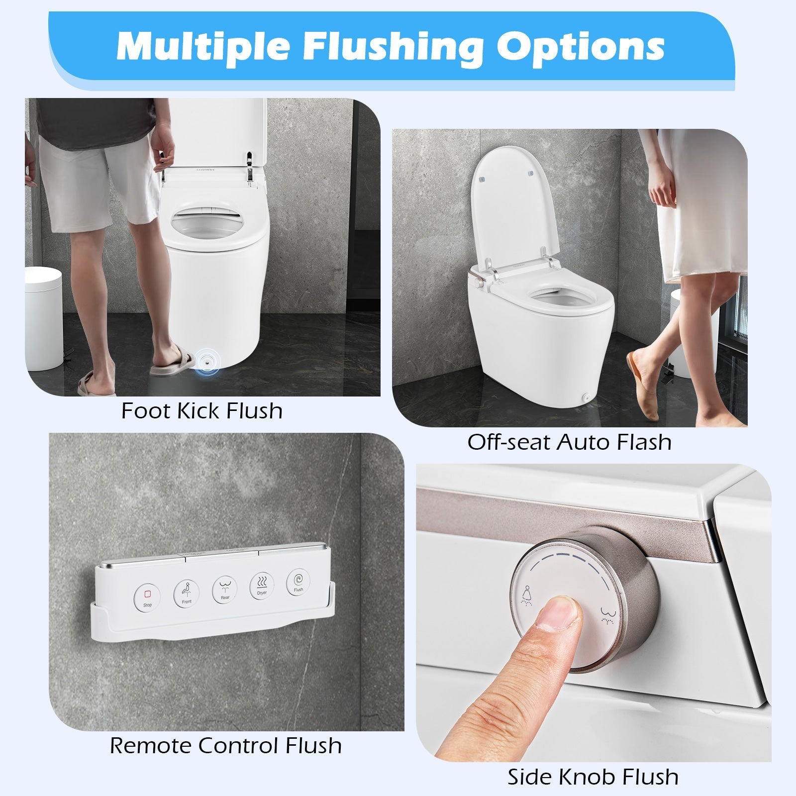 Costway Elongated Smart Toilet Bidet 1.28 GPF Auto Open Lid Heated Seat New - BA8182US-WH