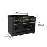 ZLINE Autograph 48 in. Gas Burner/Electric Oven Range in Black Stainless Steel and Champagne Bronze Accents, RABZ-48-CB