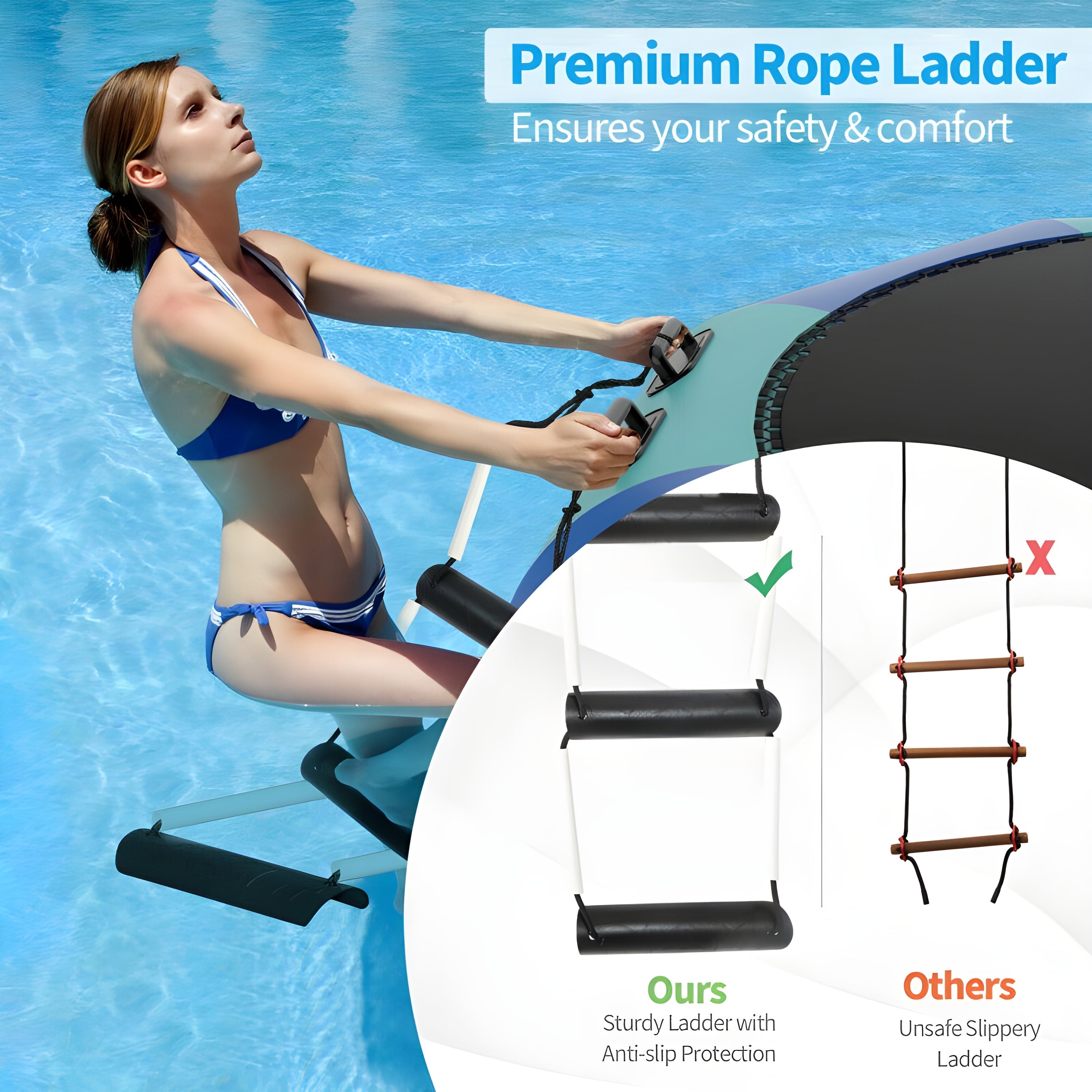 Costway Inflatable Water Trampoline 15' Padded Platform Bouncer with 3-Step Ladder New - TW10013US-BL