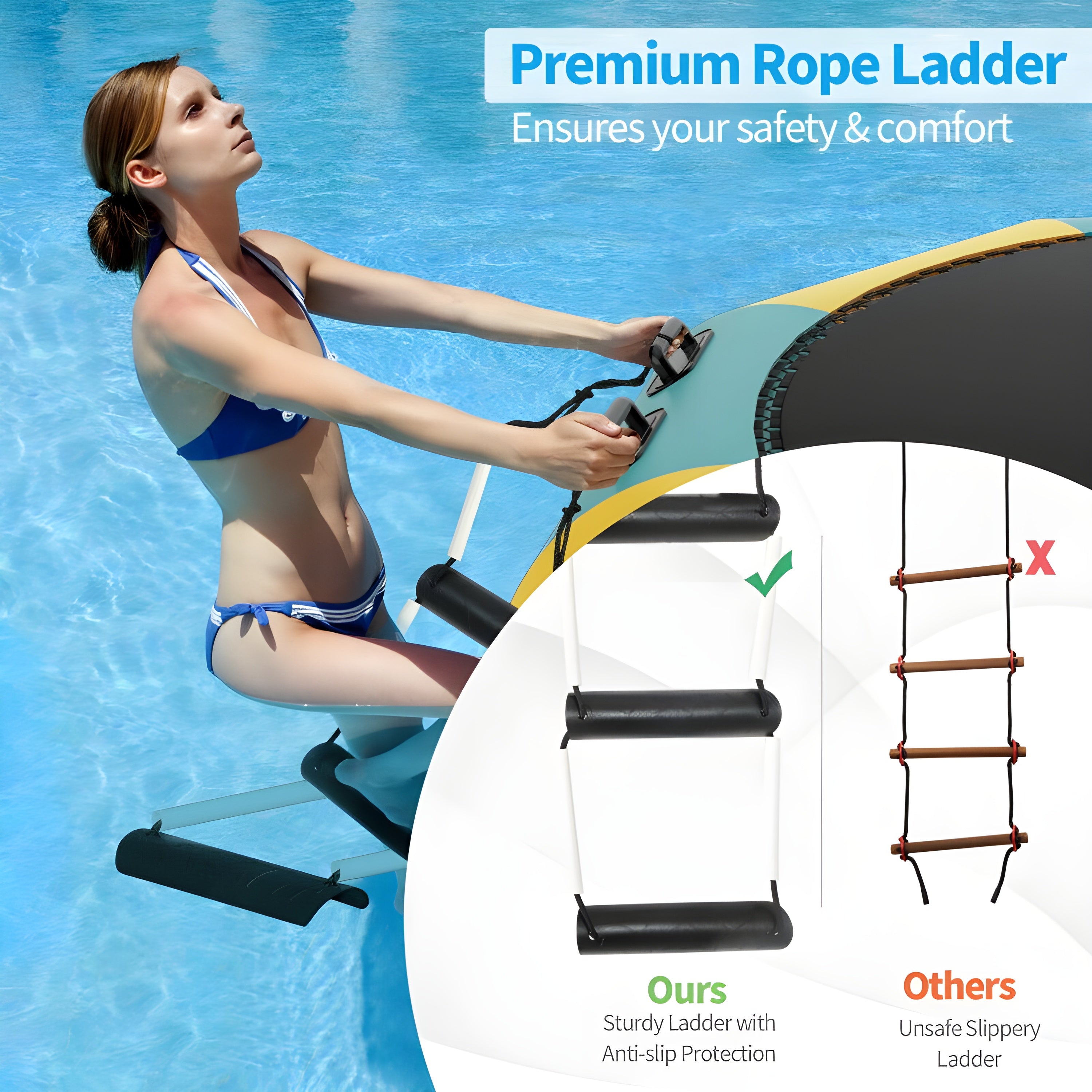 Costway Inflatable Water Trampoline 10' Padded Platform Bouncer with 3-Step Ladder New - TW10011CA-BL