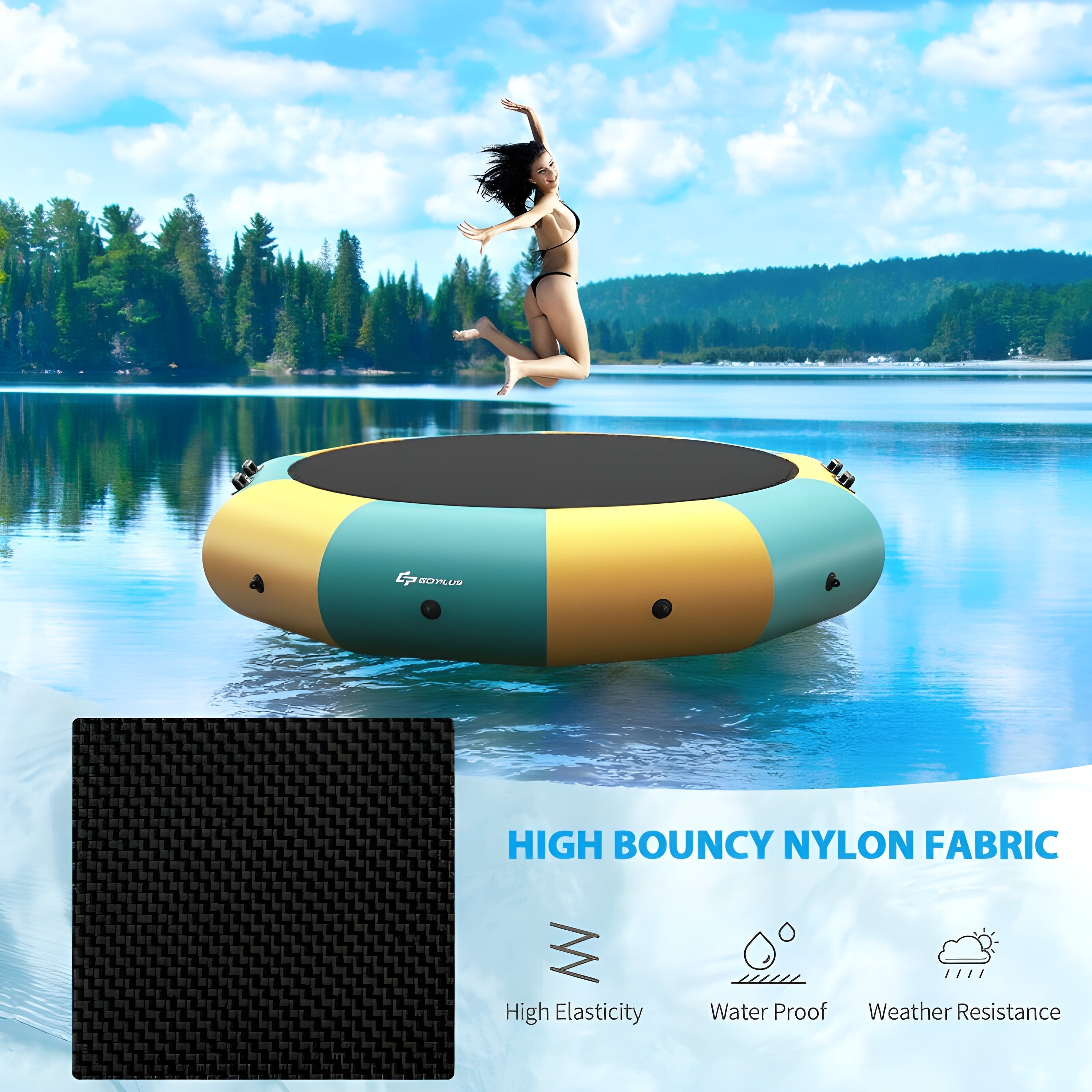 Costway Inflatable Water Trampoline 12' Padded Platform Bouncer with 3-Step Ladder New - TW10012US-BL