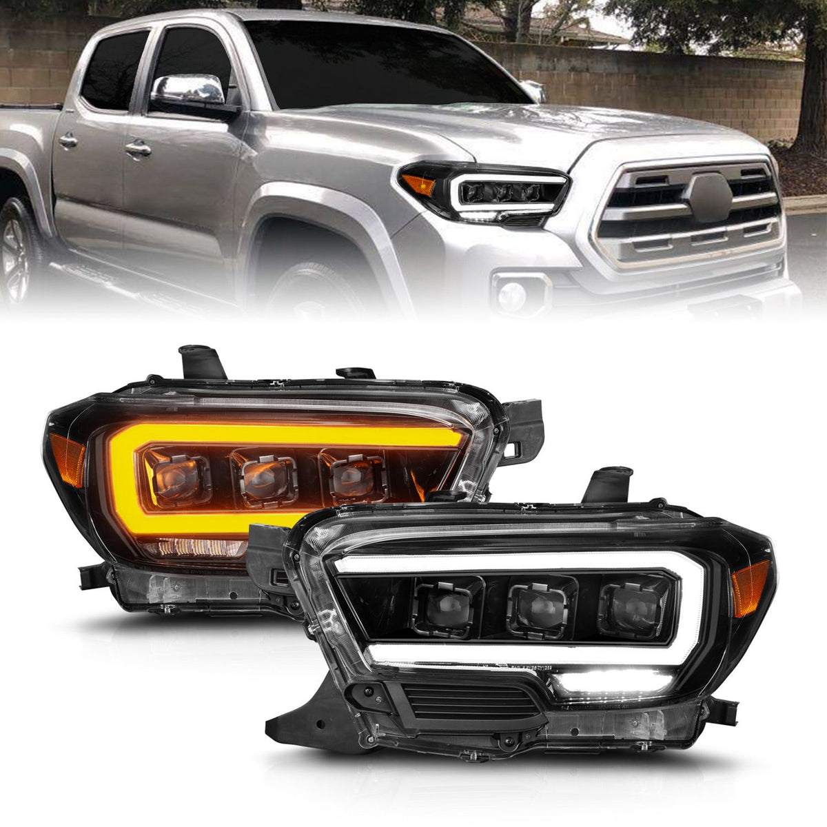 Anzo Full Led Projector Headlights W/light Bar Sequential and Initiation Light | 2016-2023 Toyota Tacoma - 111562