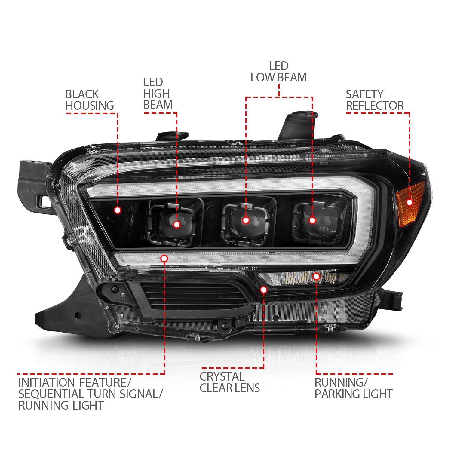 Anzo Full Led Projector Headlights W/light Bar Sequential and Initiation Light | 2016-2023 Toyota Tacoma - 111562