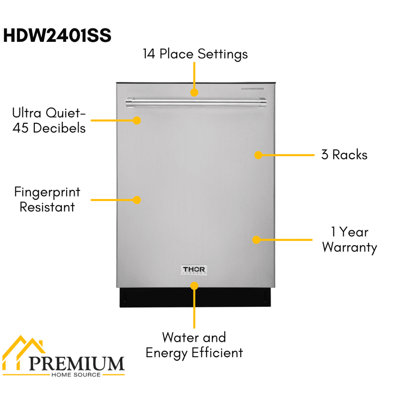 Thor Kitchen Appliance Package - Professional 30 inch Electric Range, Range Hood, Counter-Depth Refrigerator, Dishwasher, AP-HRE3001-3
