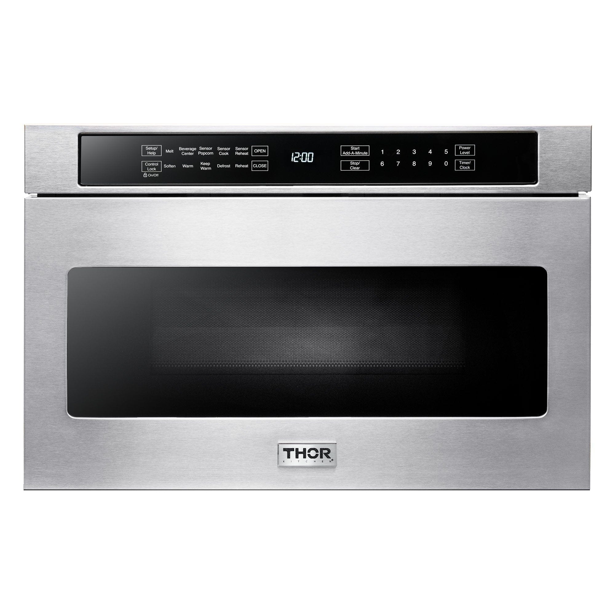 Thor Kitchen Appliance Package - 48 in. Propane Gas Range, Range Hood, Refrigerator with Water and Ice Dispenser, Dishwasher, Wine Cooler, Microwave, AP-LRG4807ULP-W-10