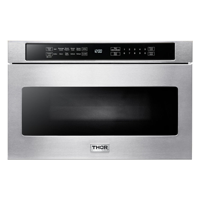 Thor Kitchen Appliance Package - 30 inch Electric Range, Range Hood, Microwave Drawer, Counter-Depth Refrigerator with Water and Ice Dispenser, Dishwasher, AP-HRE3001-13