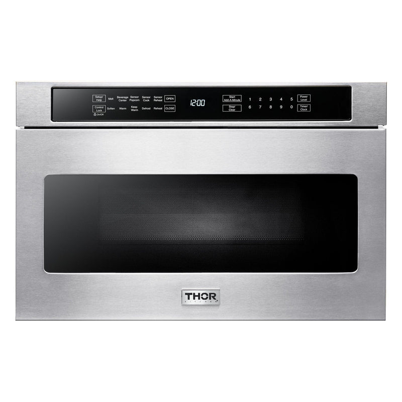 Thor Kitchen Appliance Package - 48 In. Dual Fuel Range, Range Hood, Refrigerator with Water and Ice Dispenser, Dishwasher, Microwave Drawer, AP-HRD4803ULP-W-9