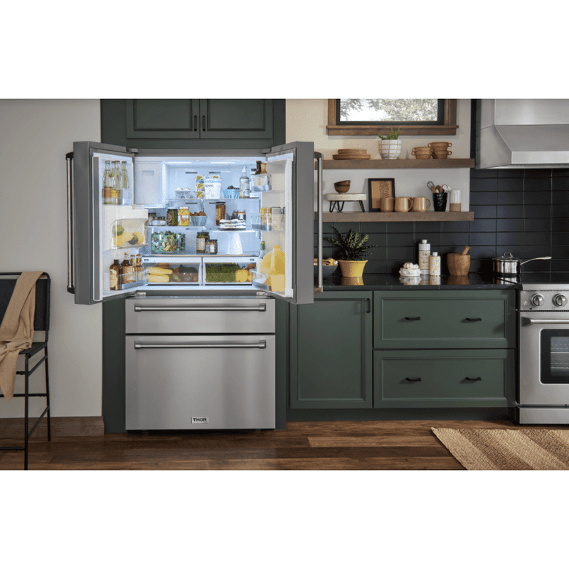 Thor Kitchen Appliance Package - 30 inch Electric Range, Range Hood, Microwave Drawer, Counter-Depth Refrigerator with Water and Ice Dispenser, Dishwasher, AP-HRE3001-13