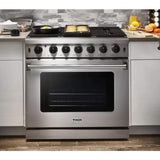 Thor Kitchen Appliance Package - 36 in. Natural Gas Range, Range Hood, Refrigerator, Dishwasher, Wine Cooler, AP-LRG3601U-4