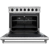 Thor Kitchen Appliance Package - 36 in. Natural Gas Range, Range Hood, Microwave Drawer, Refrigerator, Dishwasher, Wine Cooler, AP-LRG3601U-8