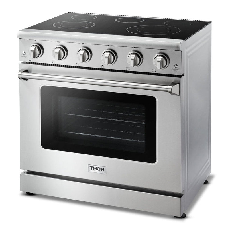 Thor Kitchen Appliance Package - 36 in. Electric Range, Range Hood, Microwave Drawer, Refrigerator, Dishwasher, AP-HRE3601-7