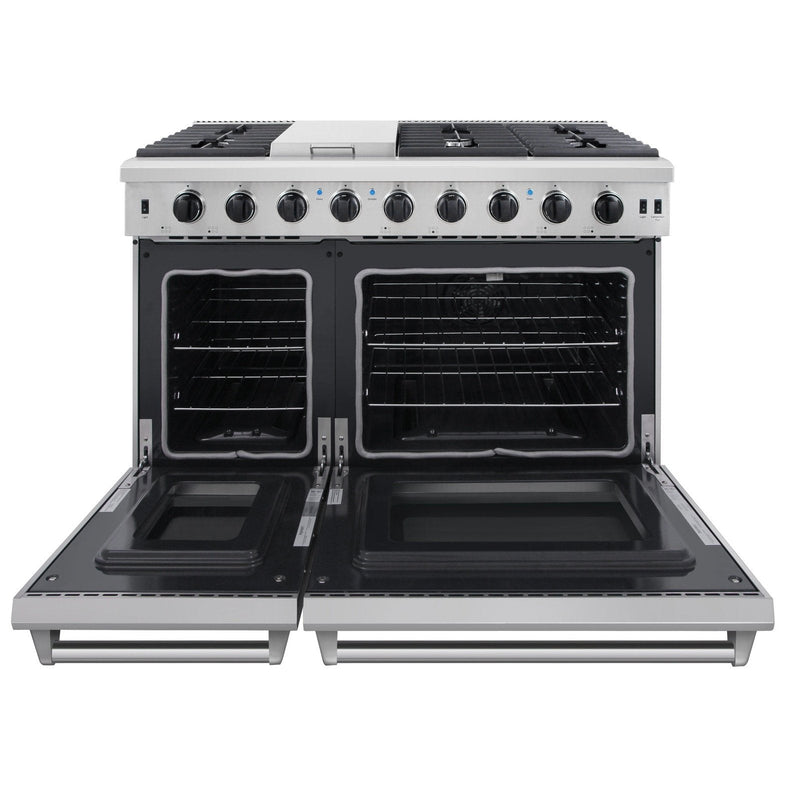 Thor Kitchen Appliance Package - 48 in. Gas Range, Wall Mount Range Hood, AP-LRG4807U-W