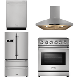 Thor Kitchen Appliance Package - Professional 30 inch Electric Range, Range Hood, Counter-Depth Refrigerator, Dishwasher, AP-HRE3001-3