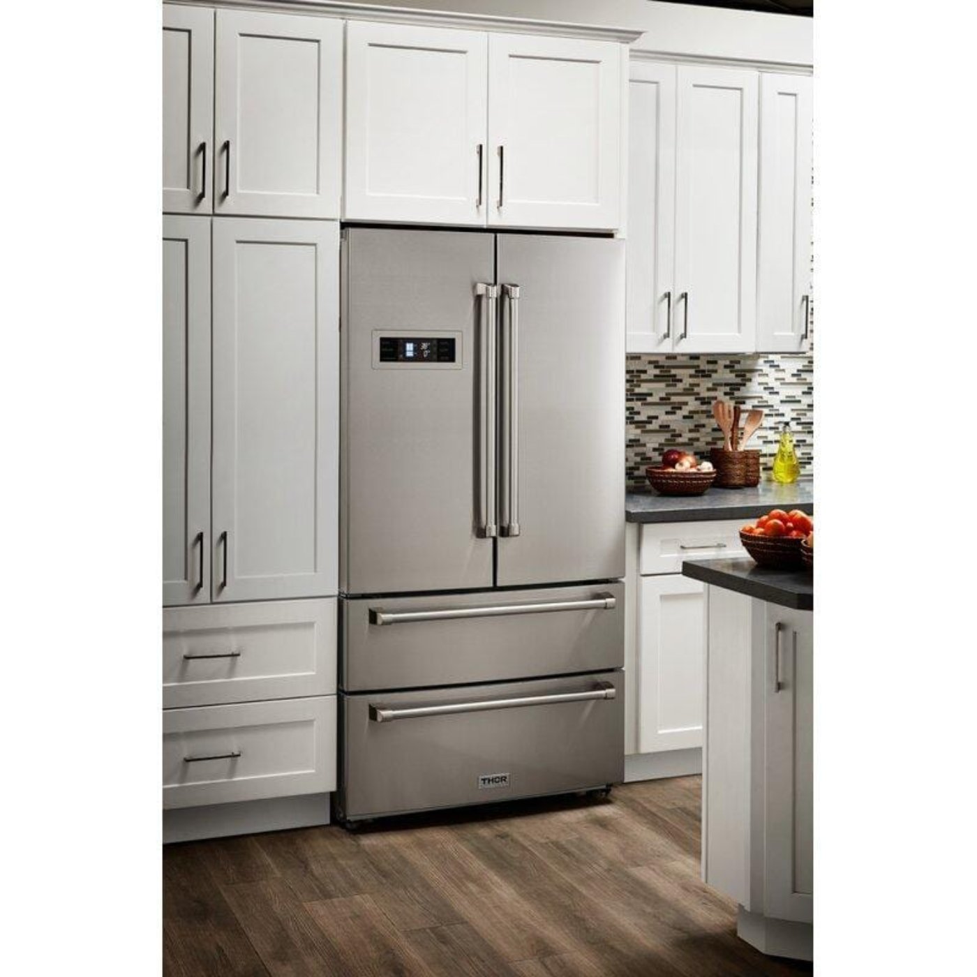 Thor Kitchen Appliance Package - 36 in. Natural Gas Range, Range Hood, Microwave Drawer, Refrigerator, Dishwasher, Wine Cooler, AP-LRG3601U-8