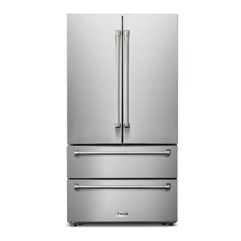 Thor Kitchen Appliance Package - 36 In. Gas Range, Range Hood, Microwave Drawer, Refrigerator, Dishwasher, AP-TRG3601-C-2