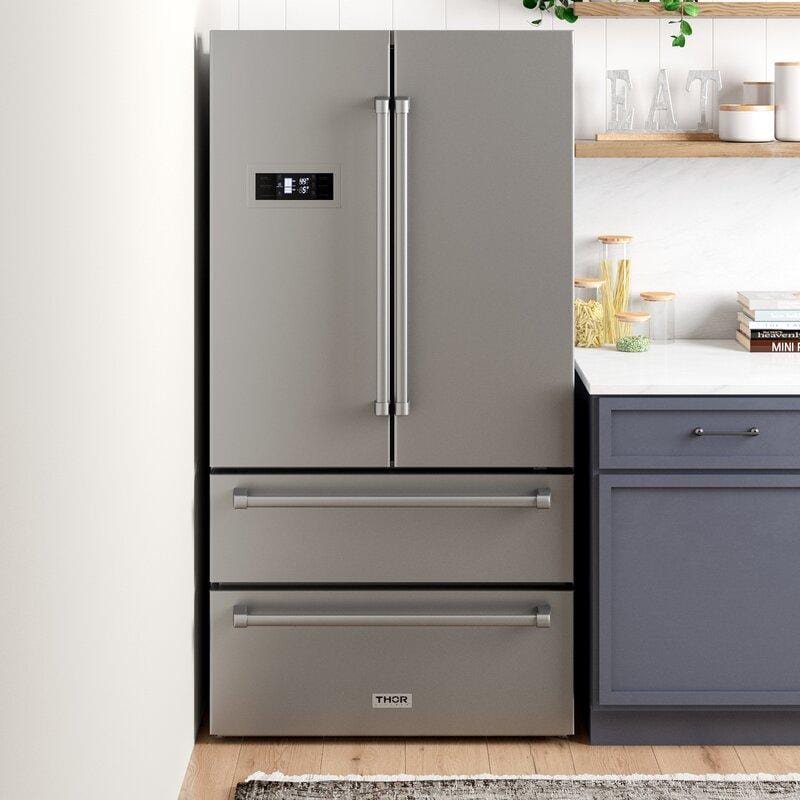 Thor Kitchen Appliance Package - 48 in. Propane Gas Range, Range Hood, Dishwasher, Refrigerator, Microwave Drawer, AP-LRG4807ULP-W-5