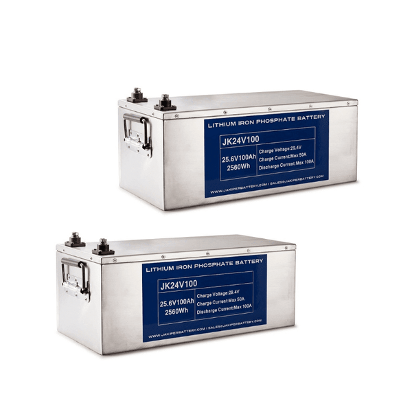 2 x Jakiper 24V 100AH Lithium Iron Phosphate Batteries | 5,120wH / 5.2kWh 24V or 48V | 2 x JK24V100 LiFePO4 - 2X-JK24V100