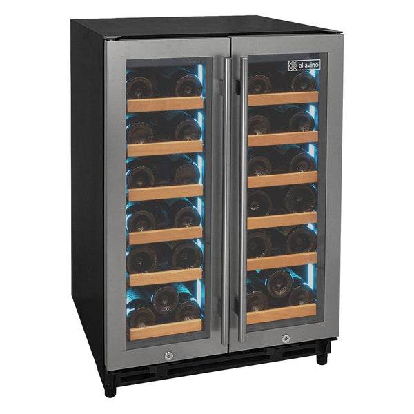 Allavino 24" Wide FlexCount II Tru-Vino 36 Bottle Dual Zone Stainless Steel Wine Refrigerator - Backyard Provider