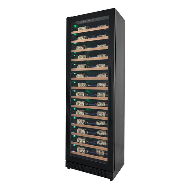 Reserva Series 67 Bottle 71" Tall Single Zone Left Hinge Black Shallow Wine Refrigerator with Wood Front Shelves - Backyard Provider