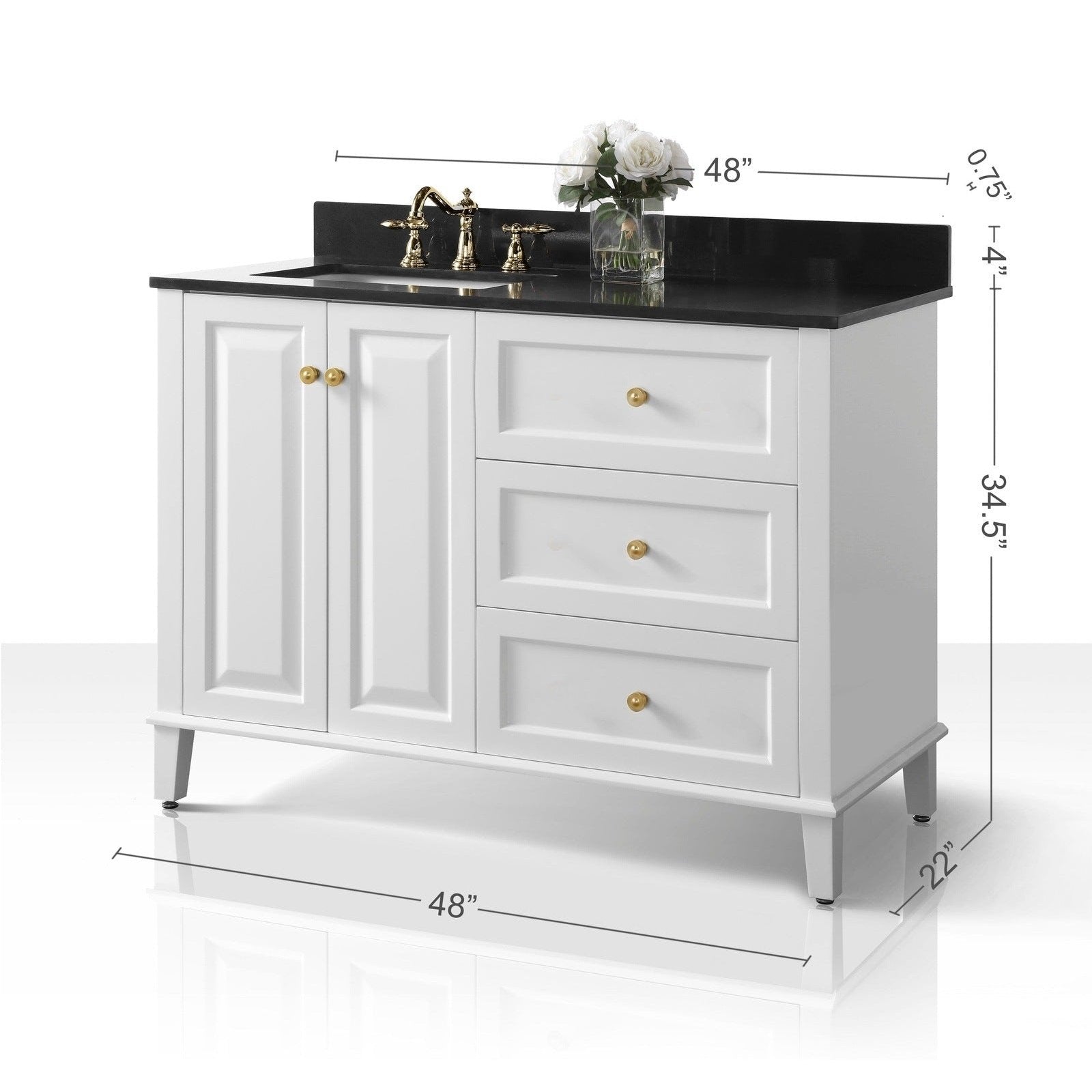 Ancerre Hannah Bathroom Vanity with Sink and Black Quartz Top Cabinet Set - VTSM-HANNAH-48-L-W-B - Backyard Provider