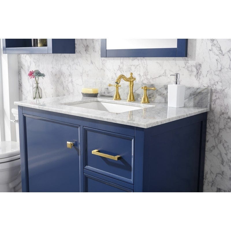 Legion Furniture WLF2136-B 36 Inch Blue Finish Sink Vanity Cabinet with Carrara White Top - Backyard Provider