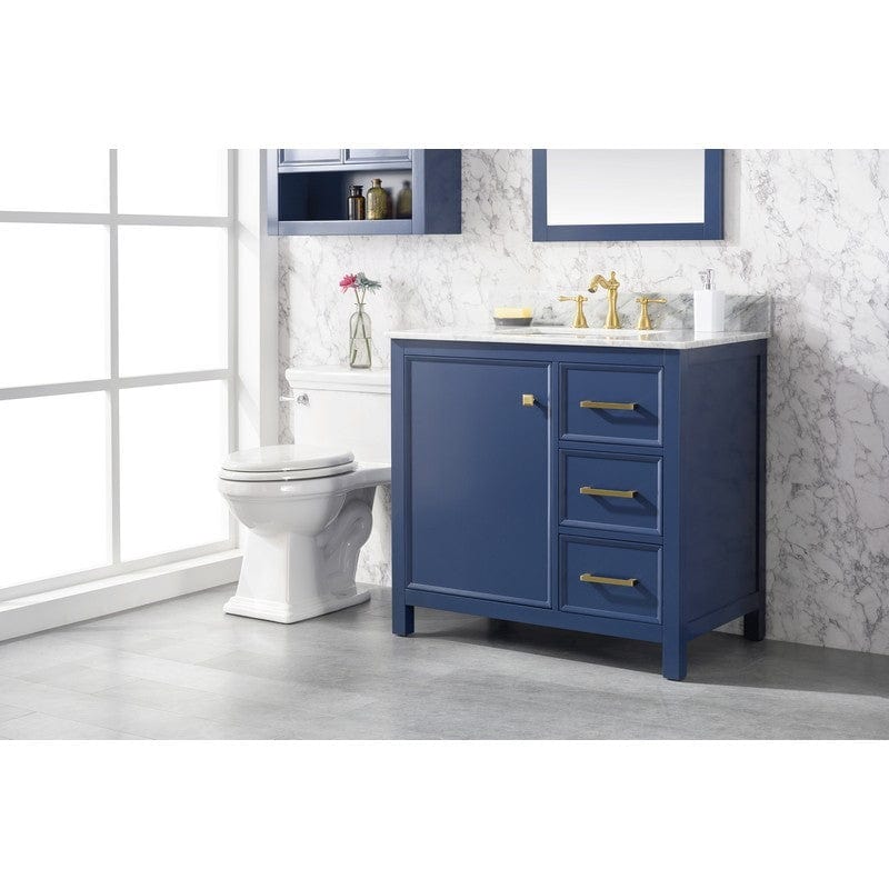 Legion Furniture WLF2136-B 36 Inch Blue Finish Sink Vanity Cabinet with Carrara White Top - Backyard Provider