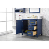 Legion Furniture WLF2136-B 36 Inch Blue Finish Sink Vanity Cabinet with Carrara White Top - Backyard Provider