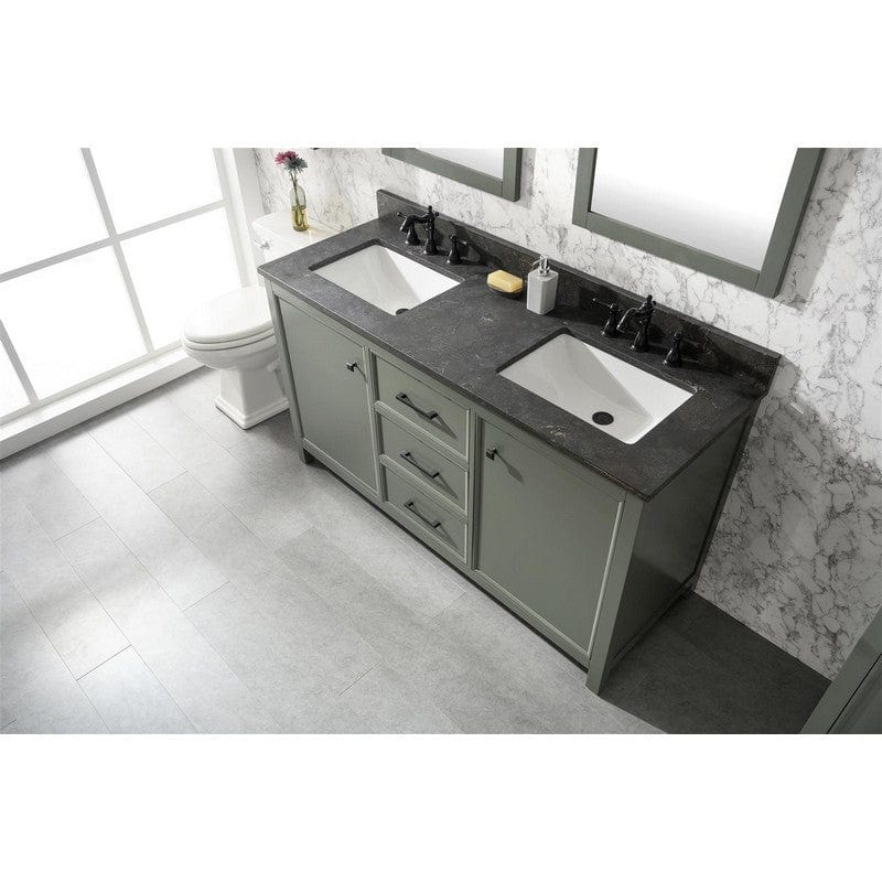 Legion Furniture WLF2160D-PG 60 Inch Pewter Green Finish Double Sink Vanity Cabinet with Blue Lime Stone Top - Backyard Provider