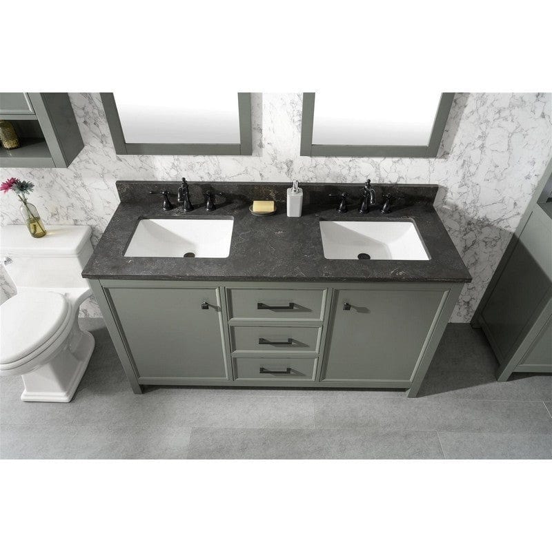 Legion Furniture WLF2160D-PG 60 Inch Pewter Green Finish Double Sink Vanity Cabinet with Blue Lime Stone Top - Backyard Provider