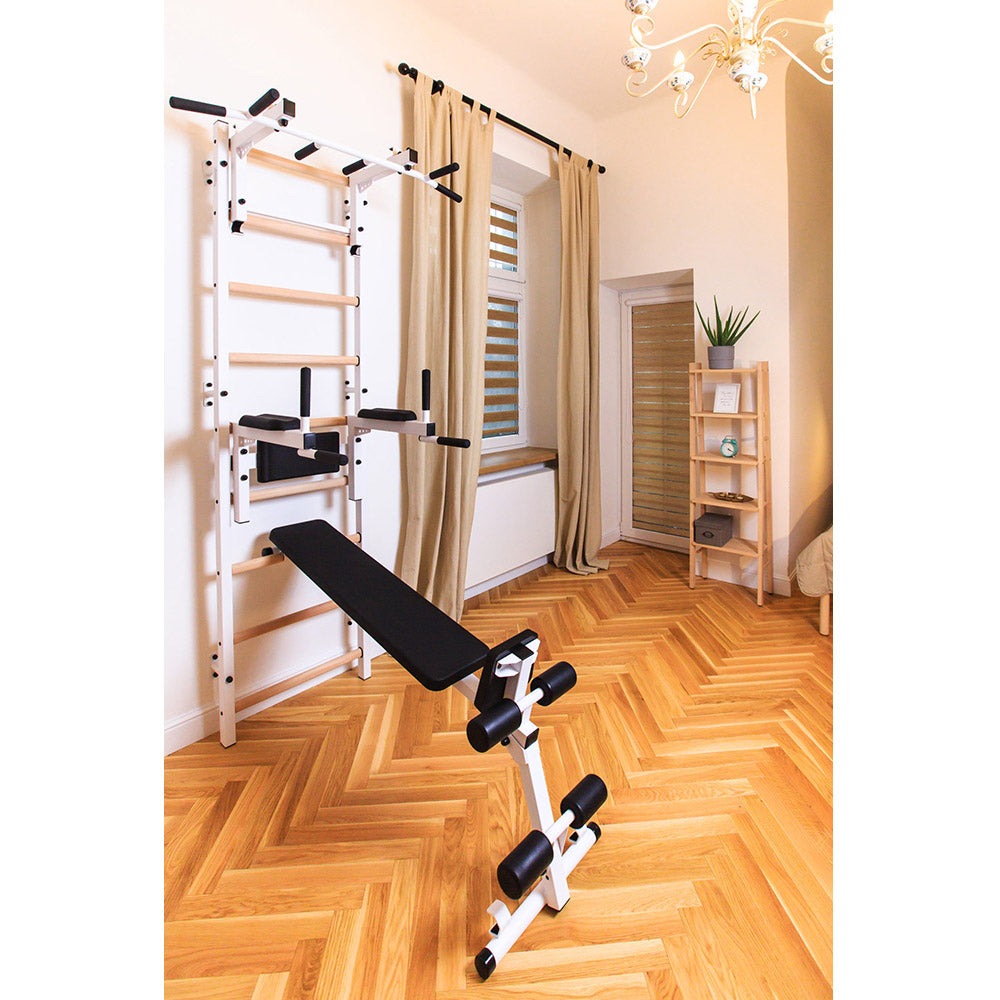 BenchK Swedish Ladder w/ Bench & Rack - White